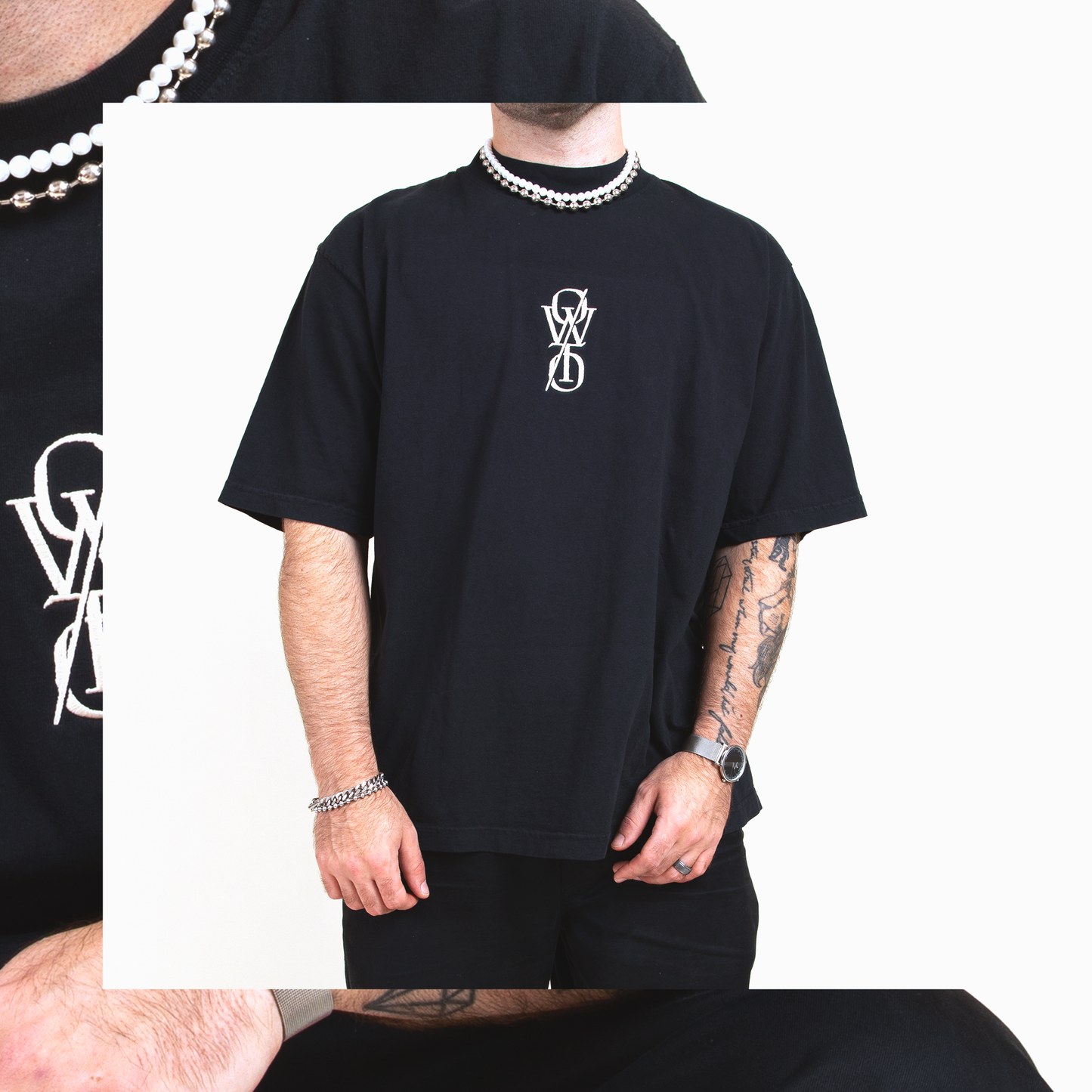 Monogram Mock Neck Tee - Off Black